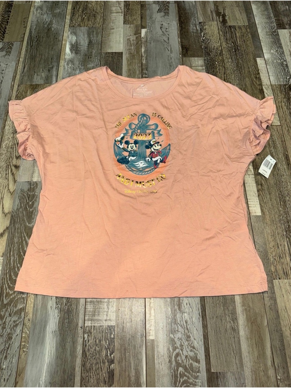Disney Women's Peach Graphic Tee with Nautical Mickey & Friends